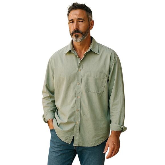 Ermenegildo Zegna Men’s Light Green Twill Button Down Pocket Shirt-XXL - Picture 1 of 11